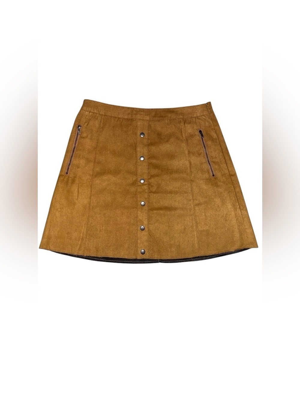 DOUBLE ZERO Faux Suede Leather Mini Skirt with Raw Hem in Tan Size Small